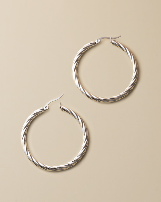 Silver Twist Hoop